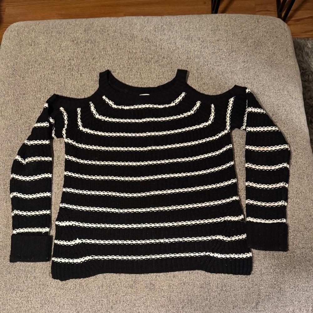 Hippie Rose Off-the-Shoulder Black and White Sweater
